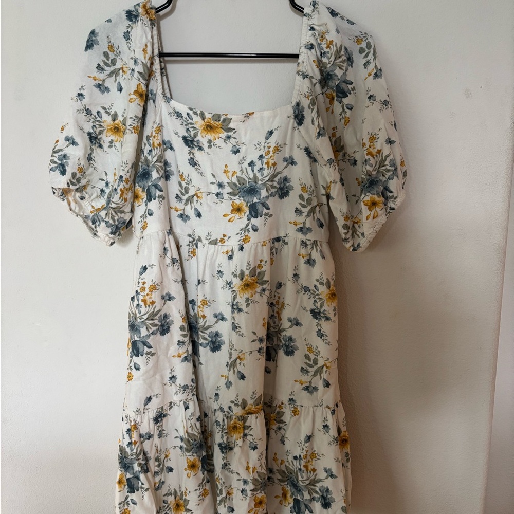 American Eagle Outfitters Cream Puff Sleeve Midi Dress